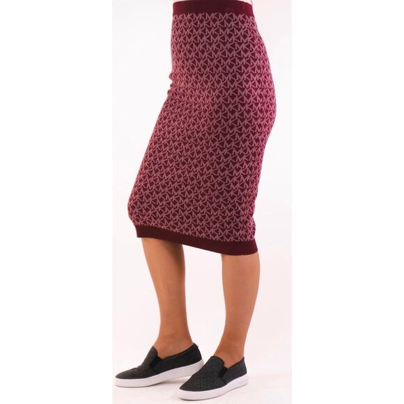 MICHAEL Michael Kors XS NWOT MK Logo Jacquard Merlot Pencil Skirt Sporty Chic - Picture 2 of 11